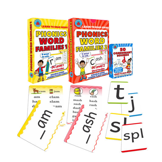 Word Families Levels 1 and 2 Combo – Complete Phonics Flashcard Set
