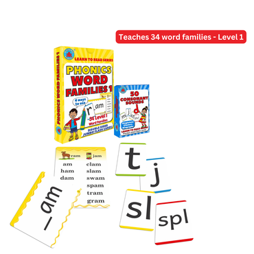 Word Families Levels 1 and 2 Combo – Complete Phonics Flashcard Set