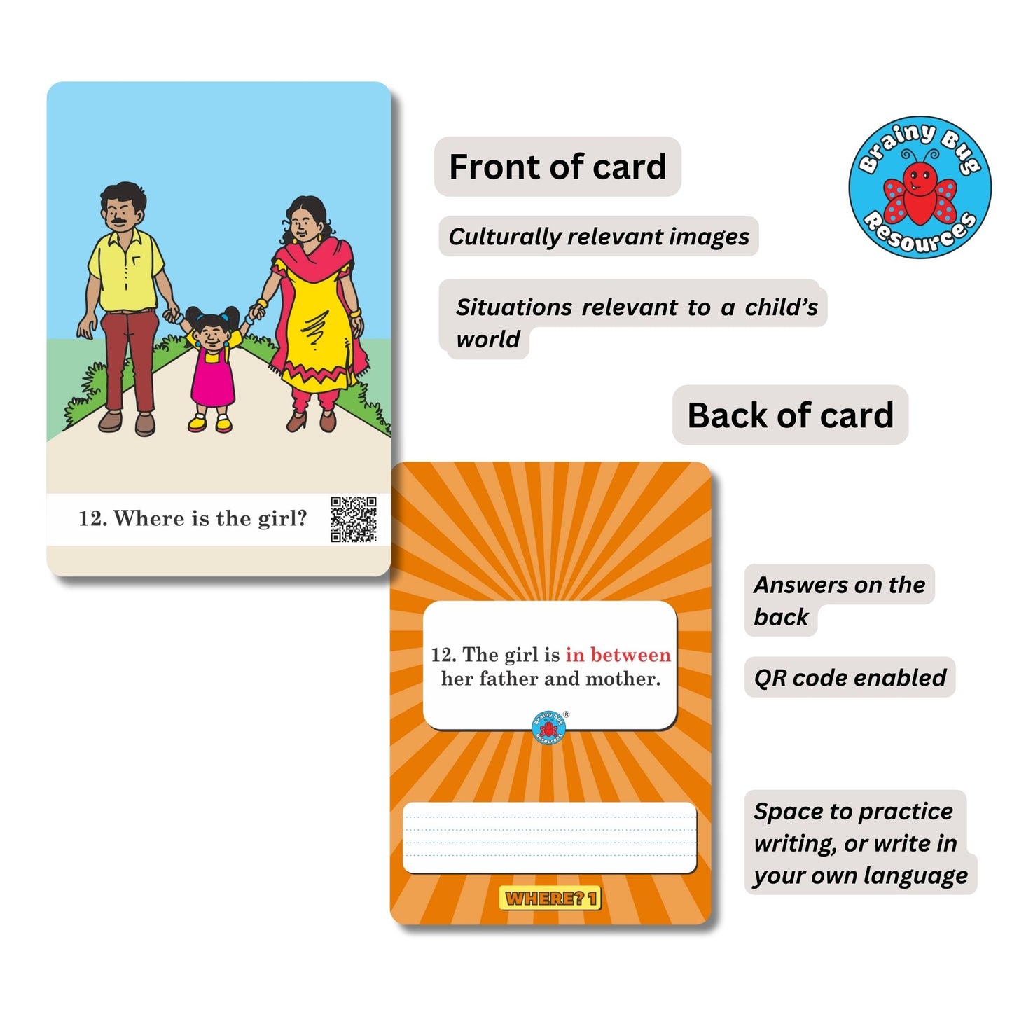 Position Words Level 1 – 30 Essential Preposition Flashcards, Ages 3+ | Brainy Bug Resources