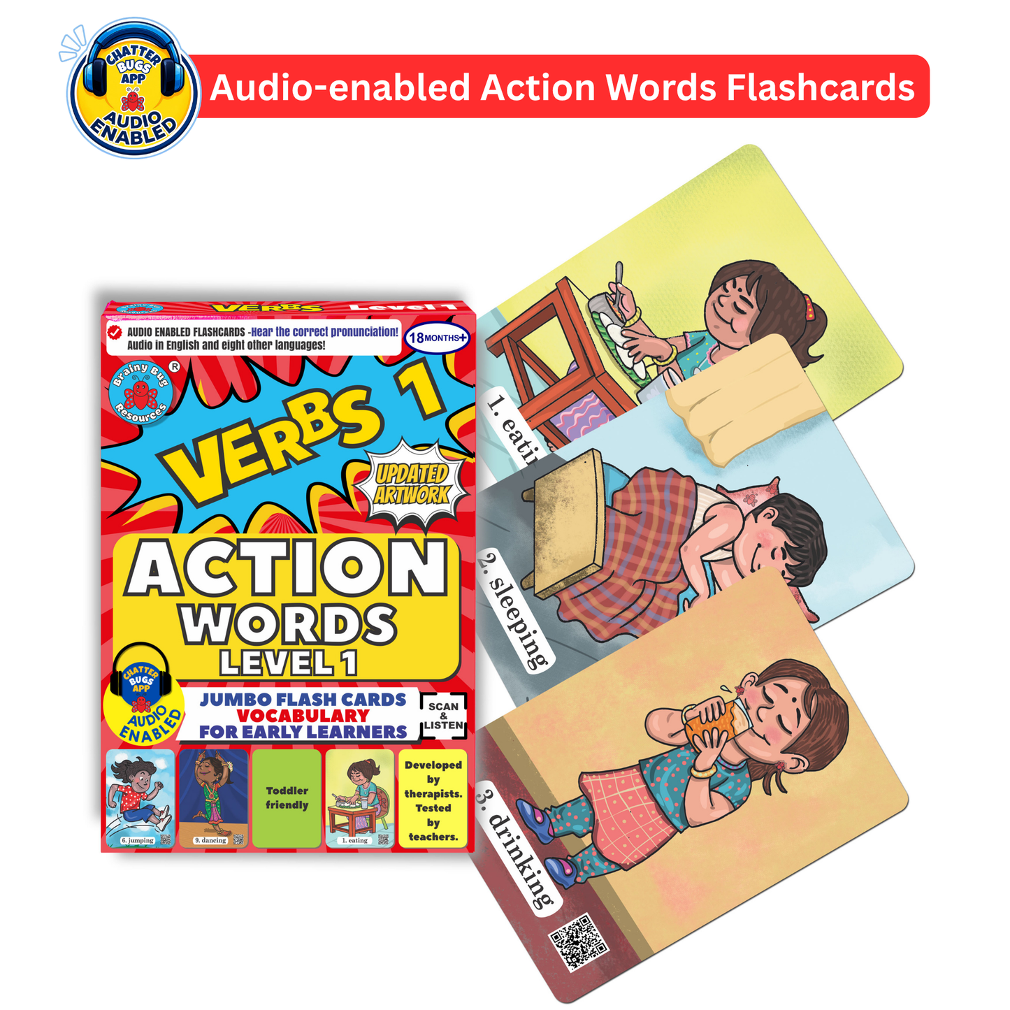 Action Words Level 1 Audio-Enabled Flashcards for Kids