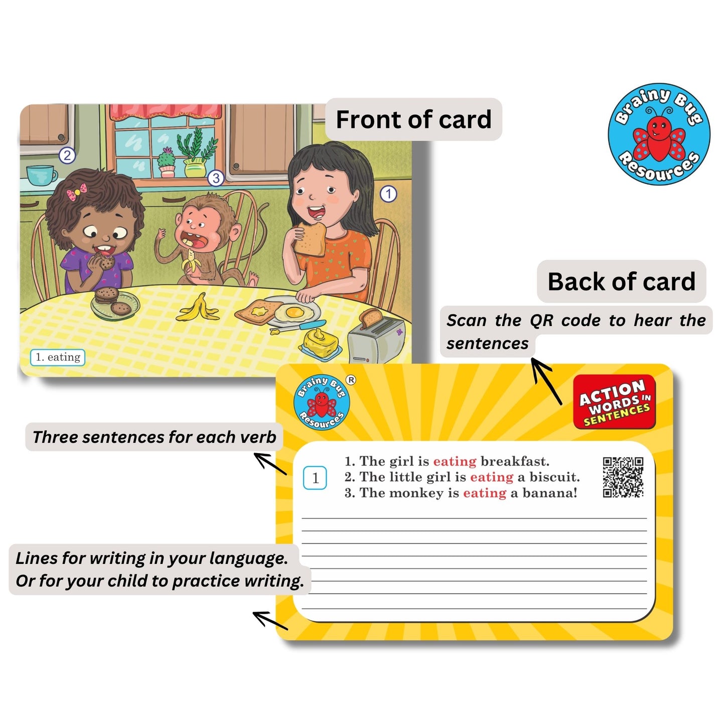 Action Words in Sentences – Audio-Enabled Sentence-Making Practice Cards