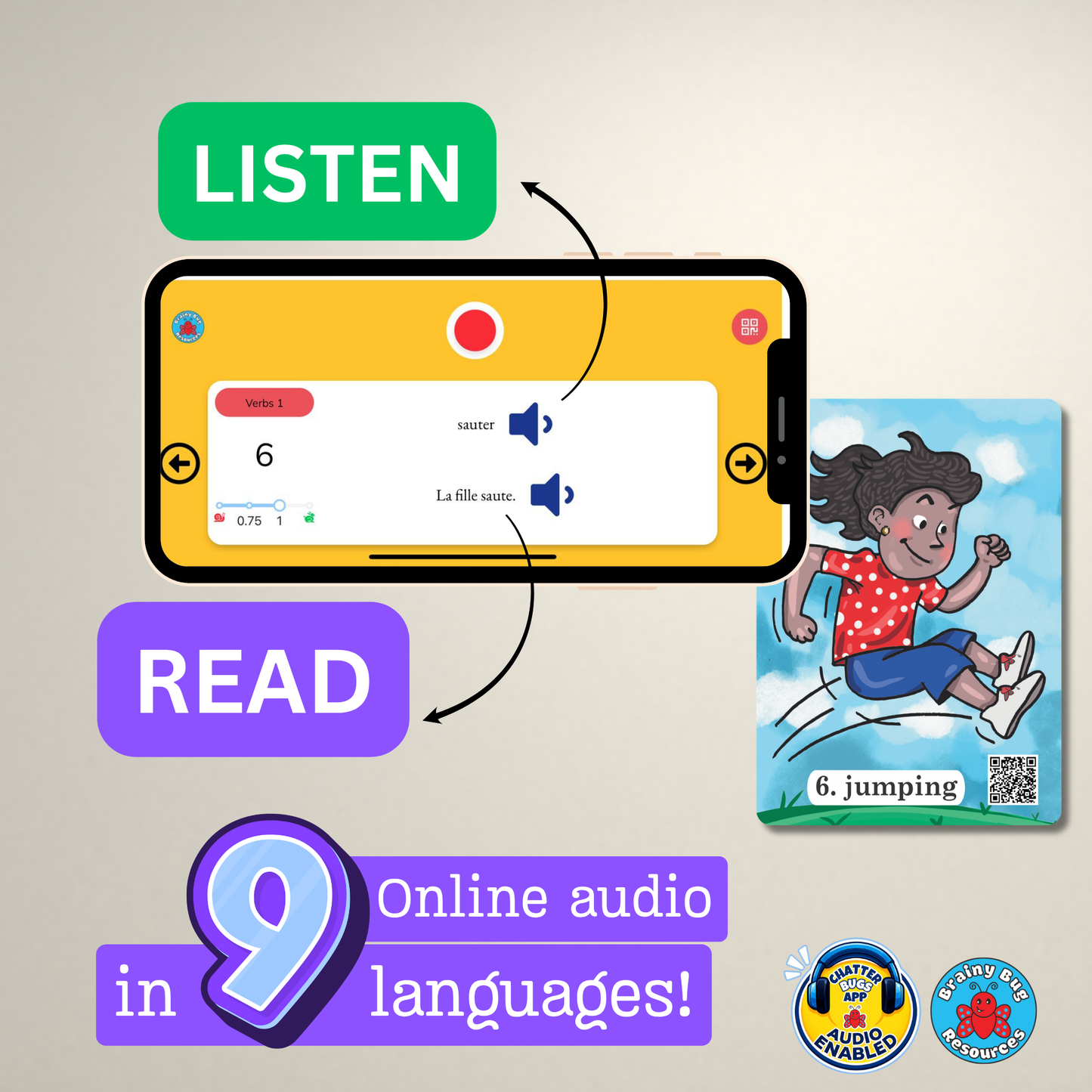 Action Words Level 1 Audio-Enabled Flashcards for Kids