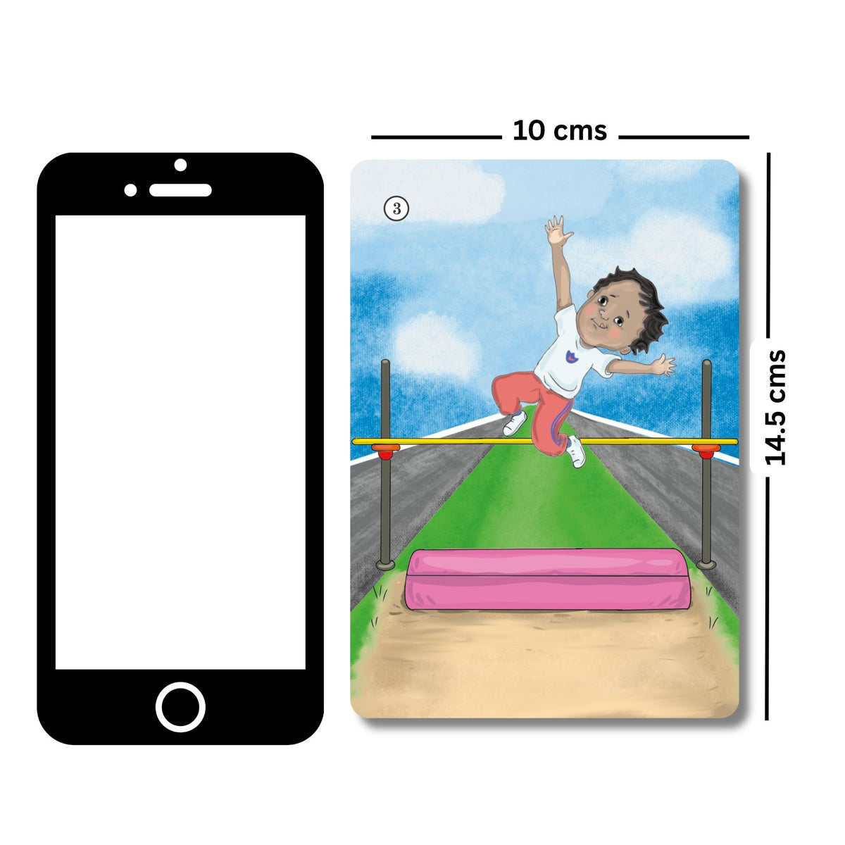 Verb Sequences tense flashcards: card size shown next to a phone