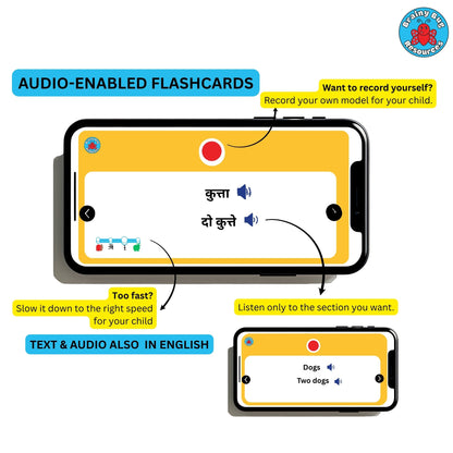 Learn Hindi bilingual Hindi and English flashcards: audio in Hindi and English through the app