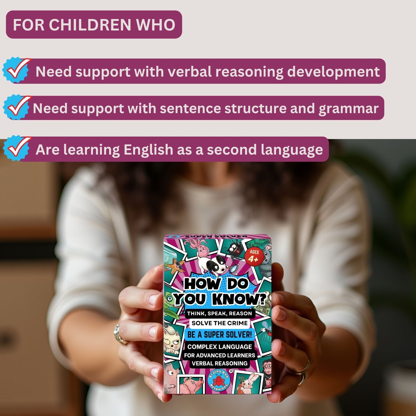 Super Solver 1: How Do You Know? – 30 Verbal Reasoning Flashcards, Ages 4+ | Brainy Bug Resources
