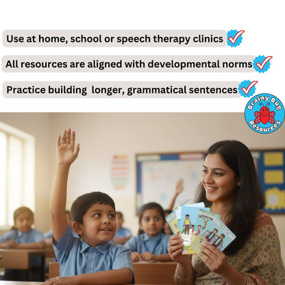 Where? Position Words Level 1 flashcards: a child answering in class