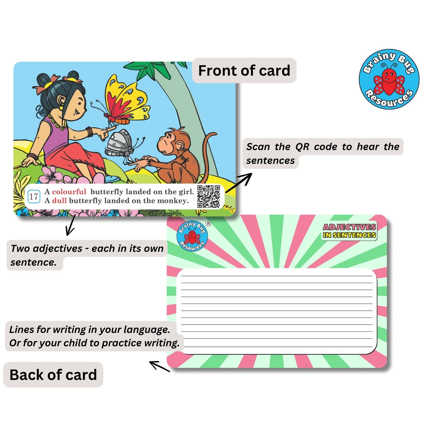 Adjectives in Sentences Audio-enabled Flashcards