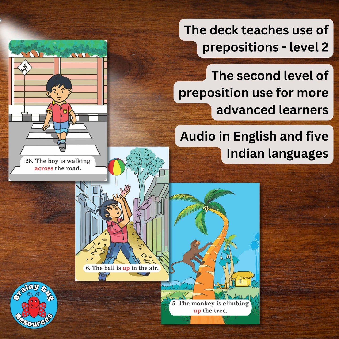Position Words Level 2 – 30 Advanced Preposition Flashcards, Ages 4+ | Brainy Bug Resources