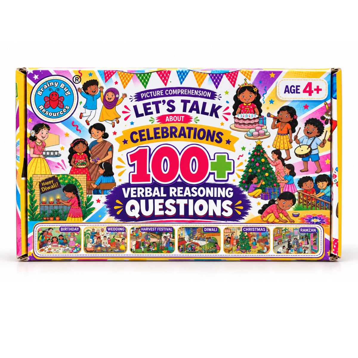 Let's Talk About Celebrations box: picture comprehension and verbal reasoning questions by Brainy Bug Resources